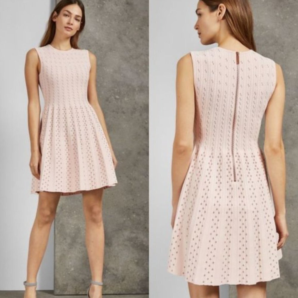 Ted Baker Knitted Flippy Skater Dress in Pink Size 2 (US size 6)